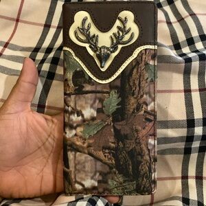 Mens Camo Hunting Design Long Wallet Billetera Brown Faux Leather